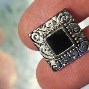 Elegant Silver and Black Square Rin